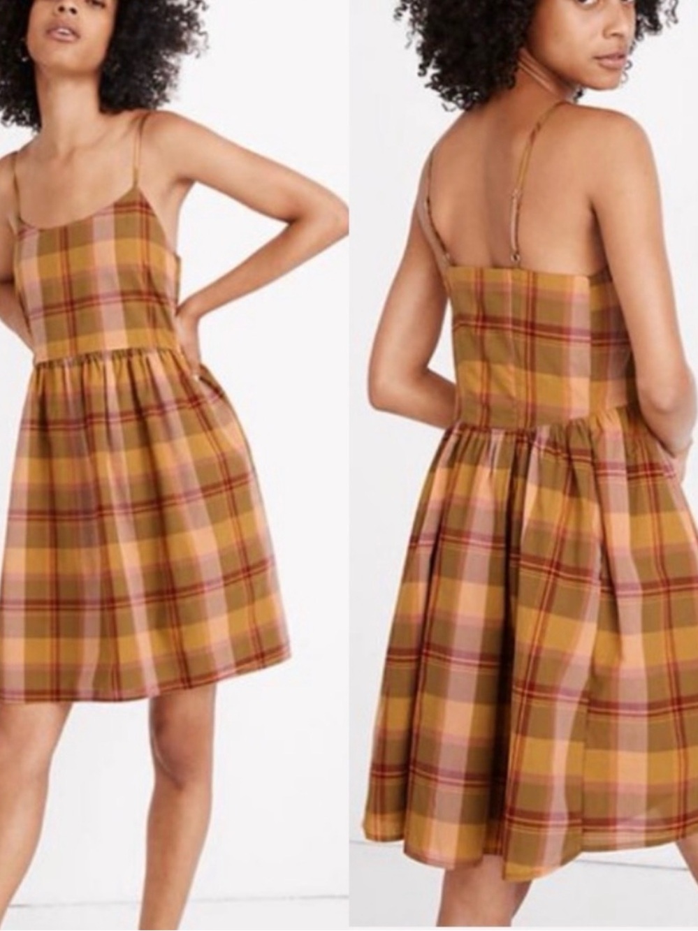 Madewell Mustard and Pink Plaid Mini Sundress
